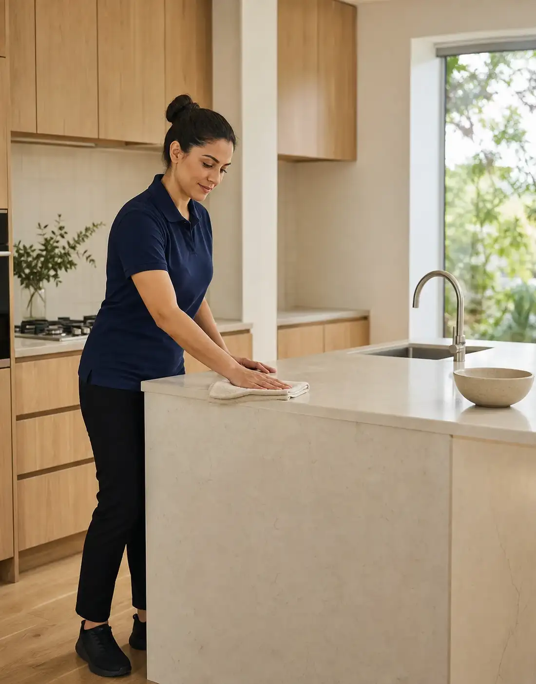 Professional cleaner caring for a family home