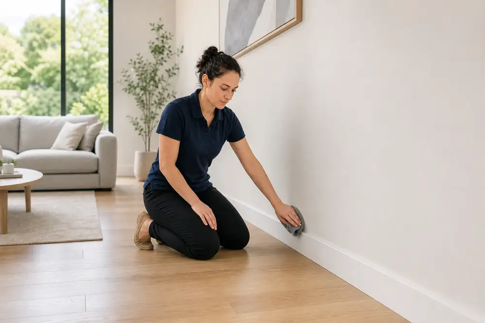Professional cleaner completing a detailed deep clean