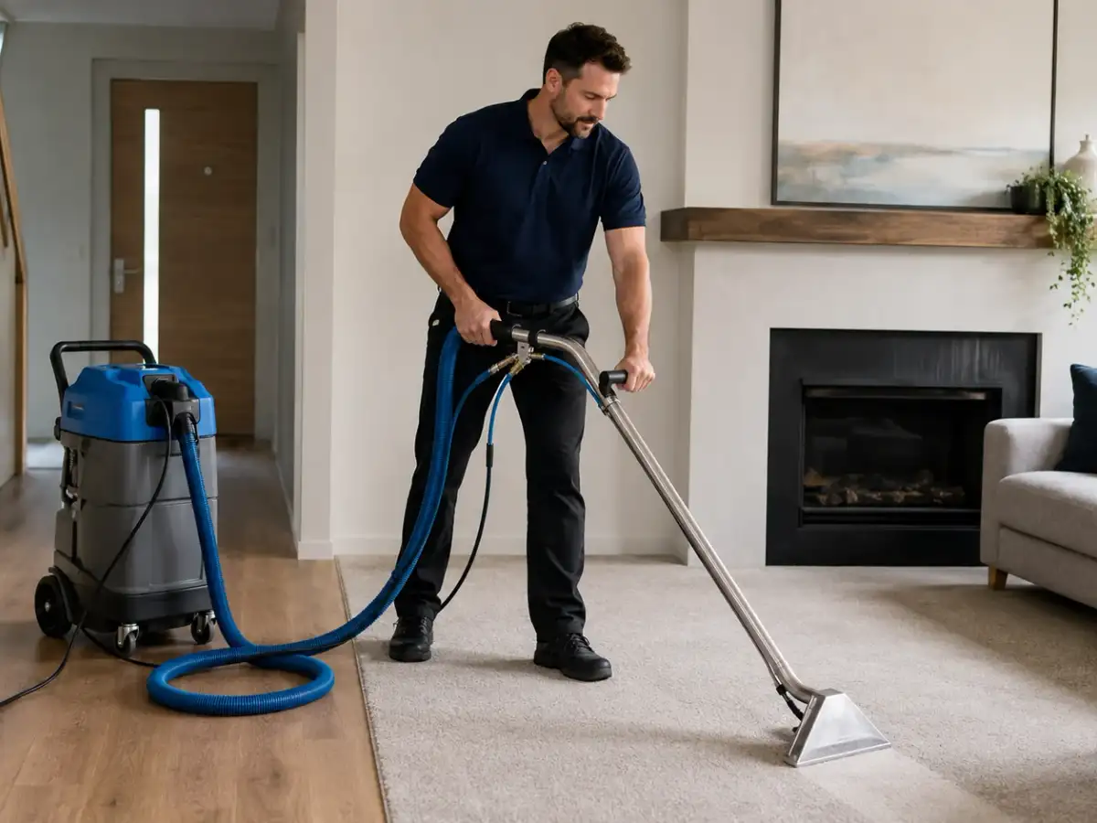 Professional carpet steam cleaning in a Melbourne home