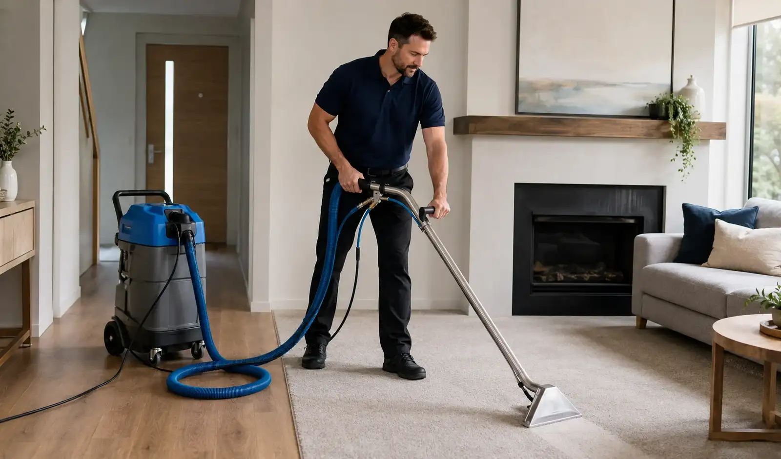 Professional carpet steam cleaning in a Melbourne home