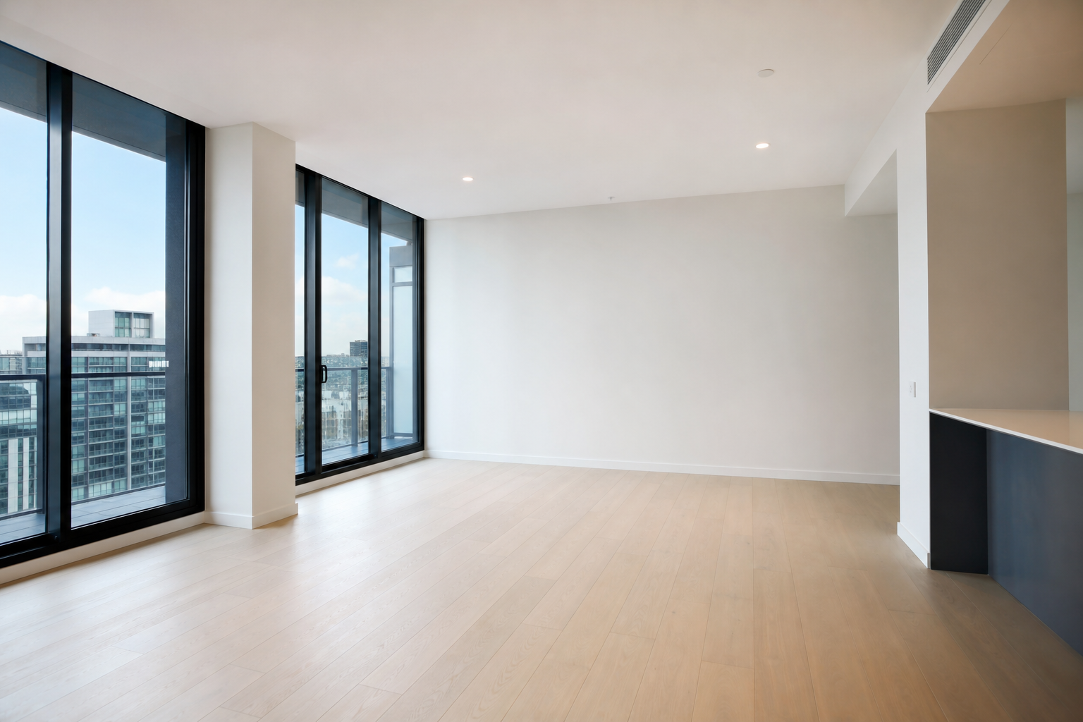 Comfortable, tidy living room with clear floors and surfaces