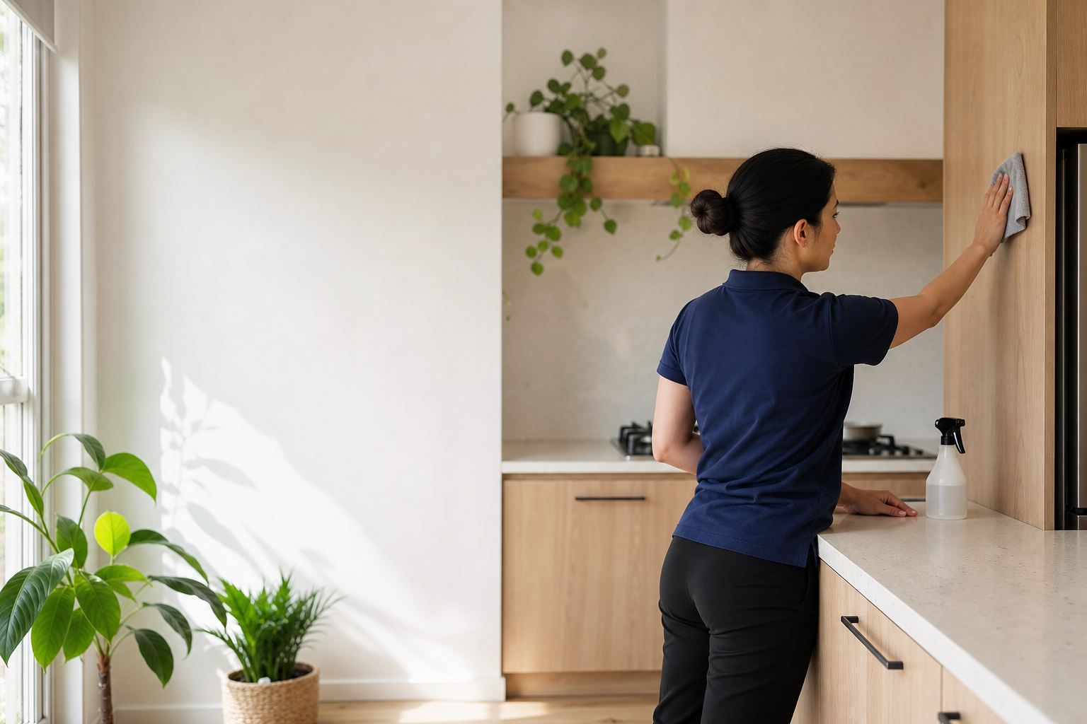 Cleaner completing detailed kitchen care during a Deep Clean